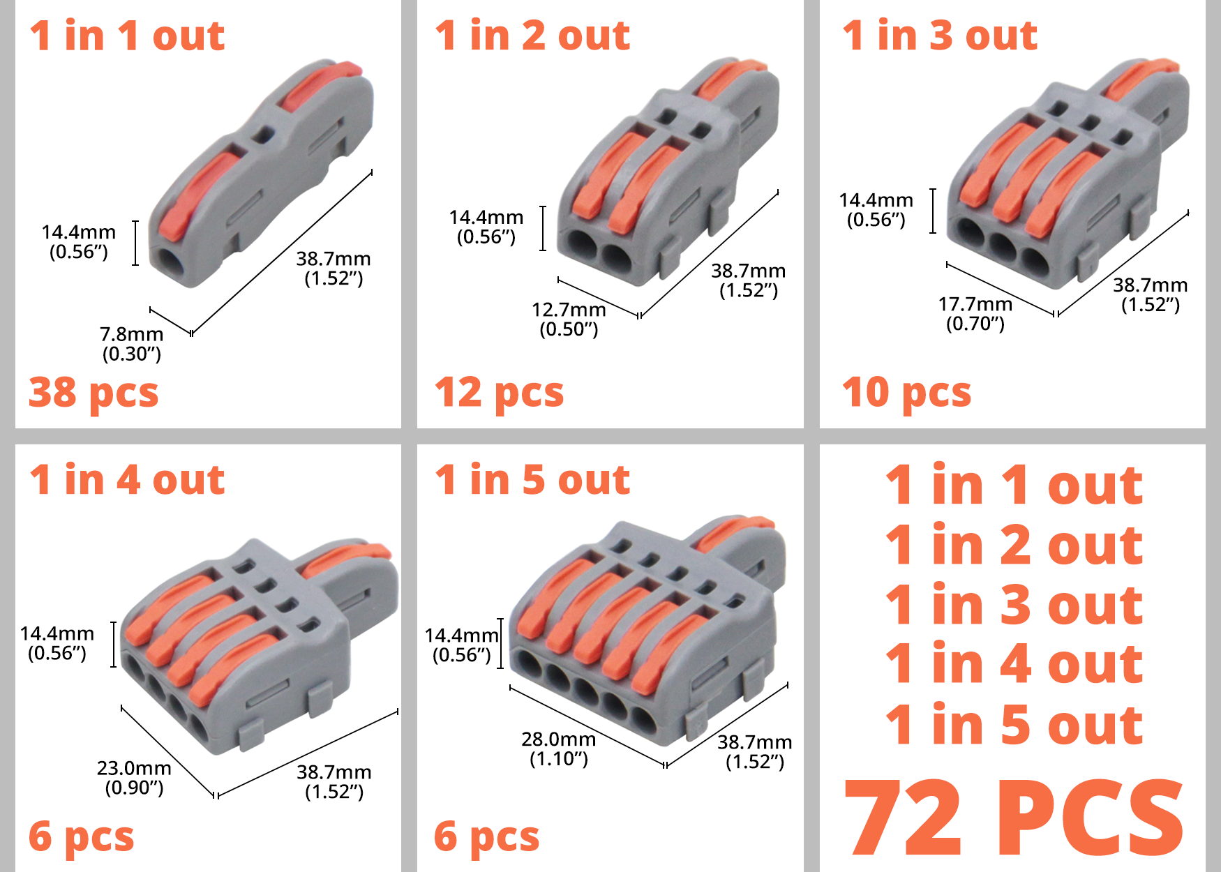 MAKERELE multi-port lever wire connector kit for compact electrical splicing