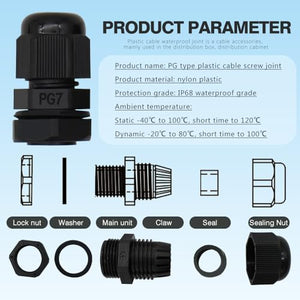 MAKERELE Cable Gland Plastic cable gland tool Nylon Waterproof IP68 Wire Glands Adjustable Locknut, with Gaskets MAKERELE