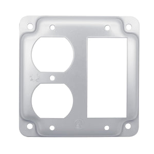 MAKERELE 4-inch square raised cover with two duplex receptacle openings and one decorator device opening, 1-pack