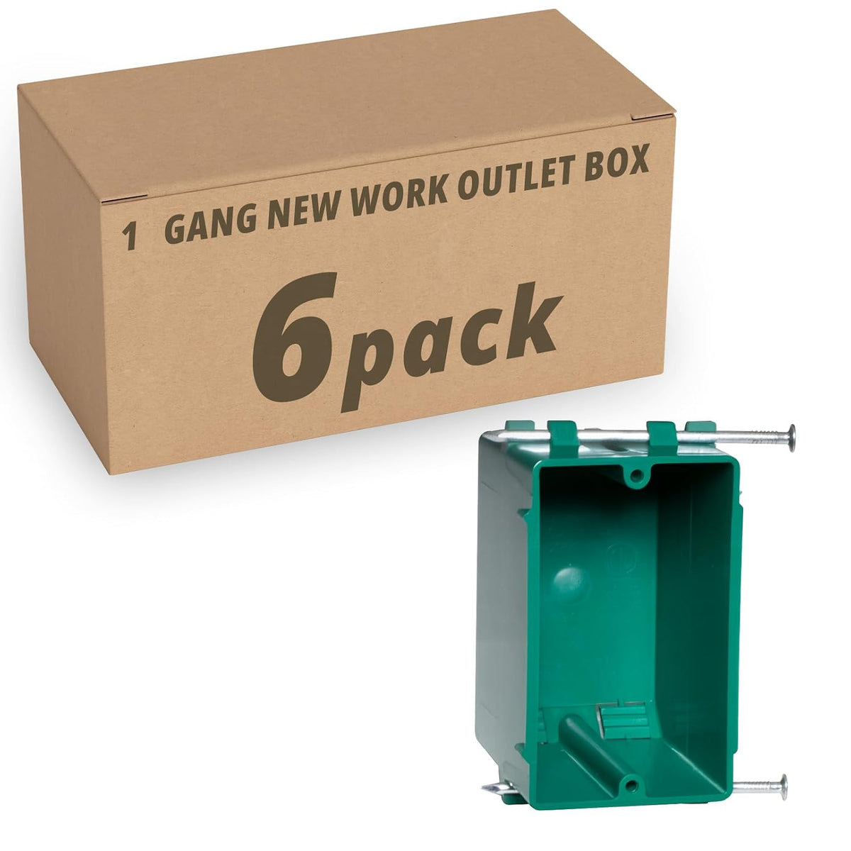 MAKERELE green 1-gang 18 cu. in. nail-on electrical box, 6-pack