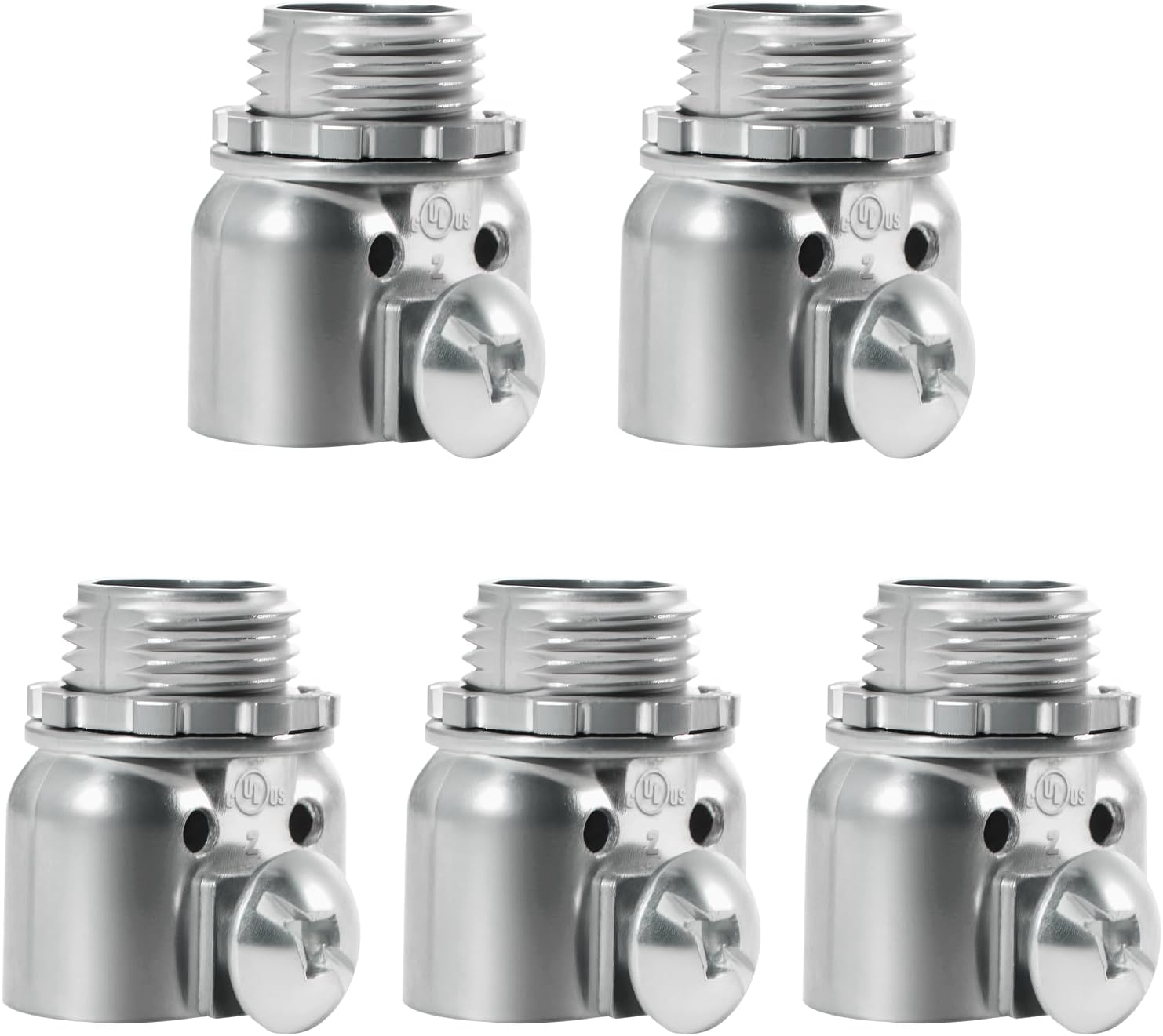 MAKERELE 3/8 inch zinc die-cast flexible metal conduit duplex connectors, screw type, 5-pack