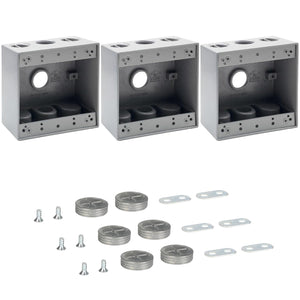 MAKERELE two-gang metal electrical boxes with 3/4 in threaded entries, 3-Pack