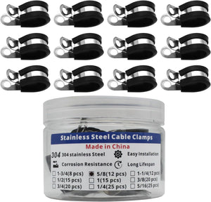 MAKERELE 5/8 inch 304 stainless steel rubber-cushioned cable clamps, 12-pack