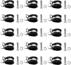 MAKERELE 1/2 inch 304 stainless steel rubber-cushioned cable clamps with bolts, 15-pack