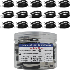 MAKERELE 1 inch 304 stainless steel rubber-cushioned cable clamps, 15-pack