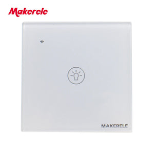 MAKERELE Wi-Fi glass panel touch wall switch in white, 1-gang front view