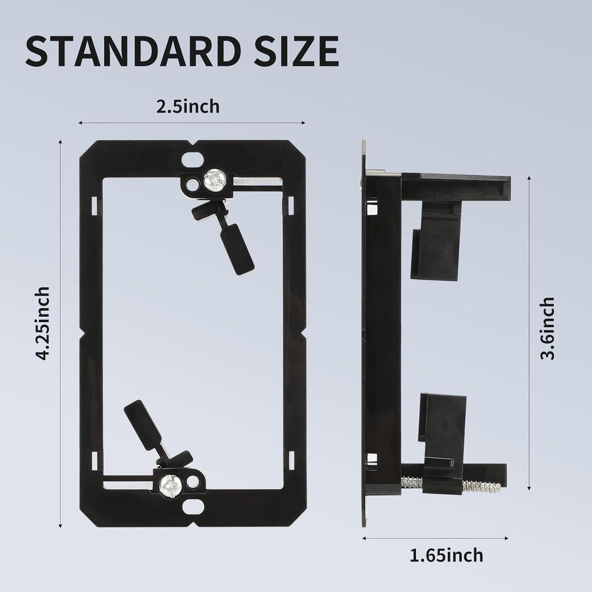 Dimensions of MAKERELE black single-gang low-voltage mounting bracket