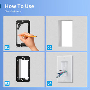 Installation steps for a MAKERELE single-gang brush wall plate kit