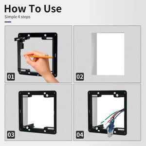 Installation steps for a MAKERELE black double-gang low-voltage bracket