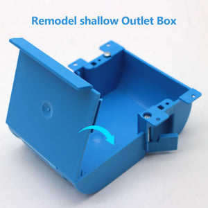 Blue 1-gang shallow old work electrical box with hinged cover open