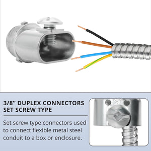 3/8 inch screw-type FMC duplex connector structure and dimensions