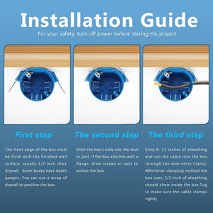 Installation guide for the blue round nail-on electrical box