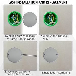Installing a gray round metallic blank device cover
