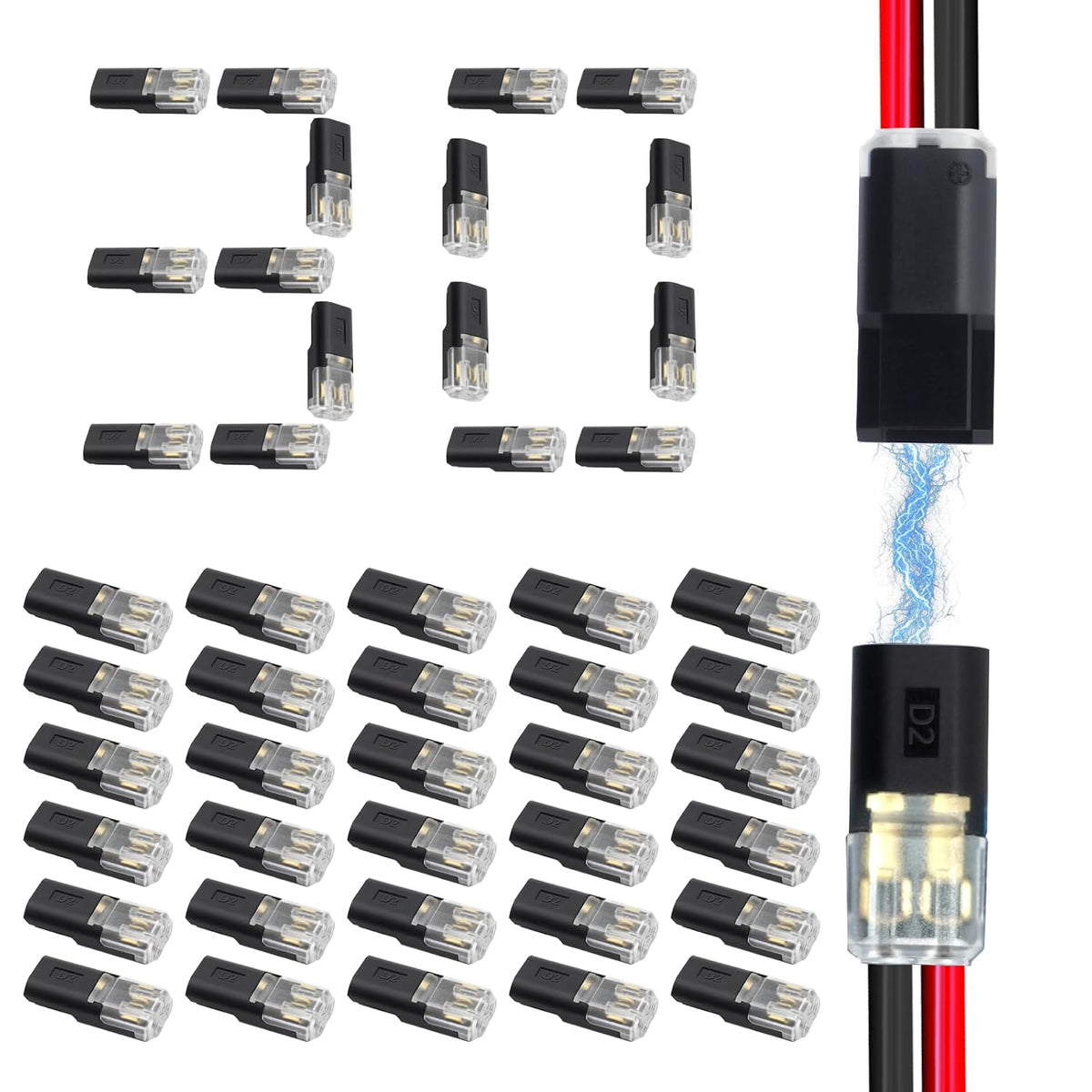 MAKERELE 2-pin low voltage quick connect wire connectors, 18-22 AWG