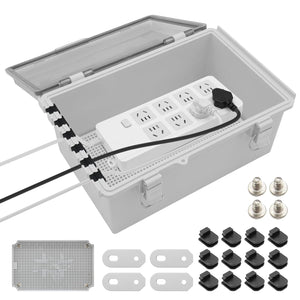 MAKERELE transparent cord connection enclosure, large 6-port, 11.4 × 8.2 × 5.6 in
