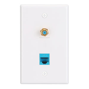 MAKERELE wall plate with one RJ45 port and one coaxial port
