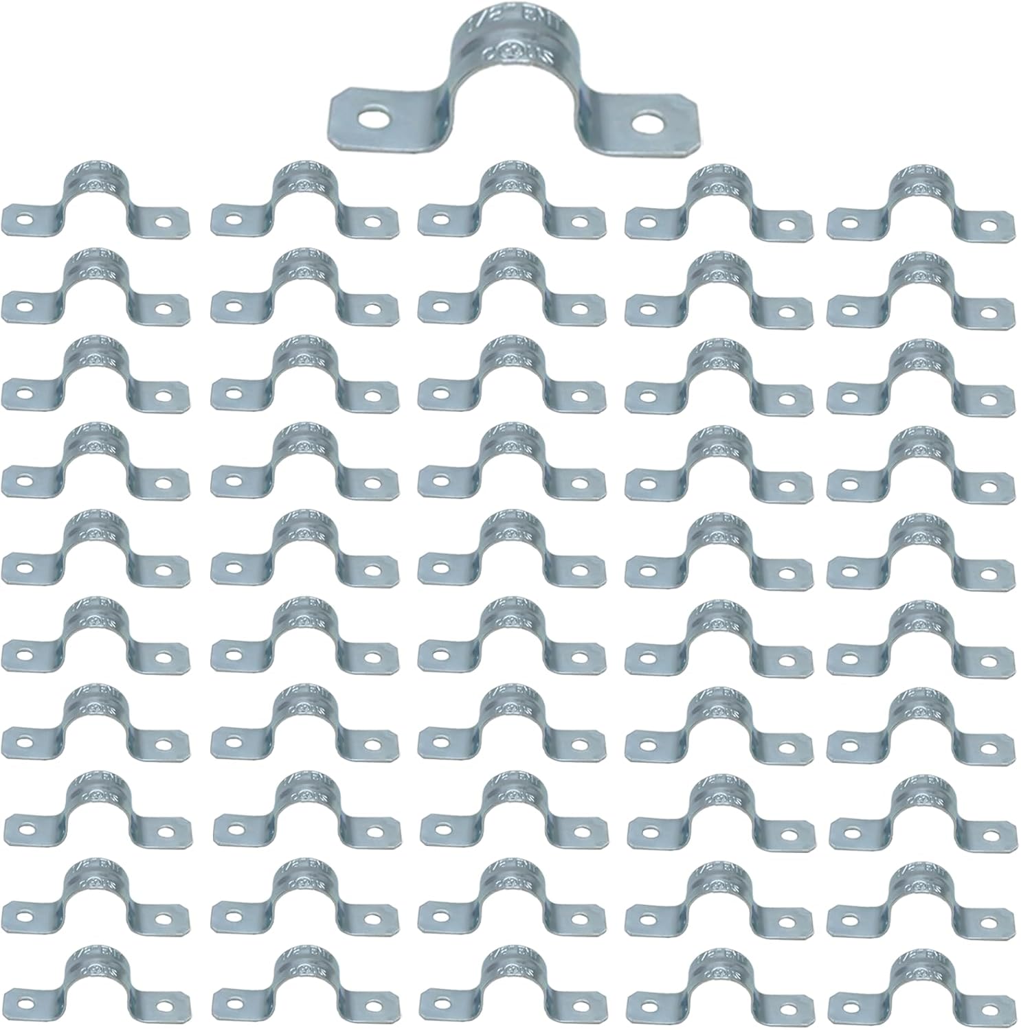 MAKERELE 1/2 inch zinc-plated steel two-hole EMT conduit strap, 50-pack