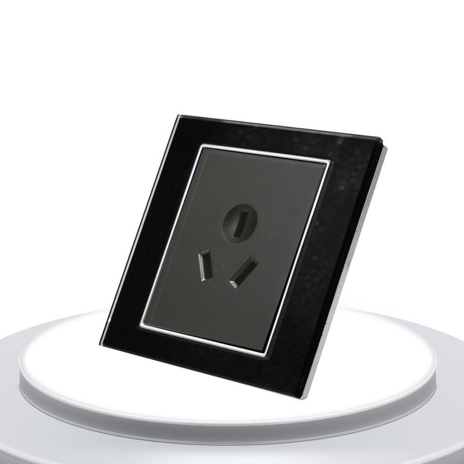 MAKERELE black glass wall socket, front view