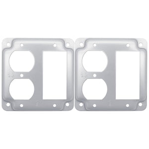 MAKERELE 4-inch square raised covers with two duplex receptacle openings and one decorator device opening, 2-pack