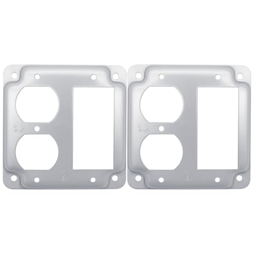 MAKERELE 4-inch square raised covers with two duplex receptacle openings and one decorator device opening, 2-pack