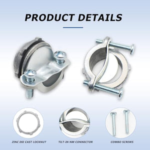 MAKERELE 4-Pack UL Listed 1/2 Inch Clamp Type Cable Connectors - Zinc Alloy for Metallic Conduit - Premium Zinc Die-cast Connectors for Secure Cable Installation MAKERELE