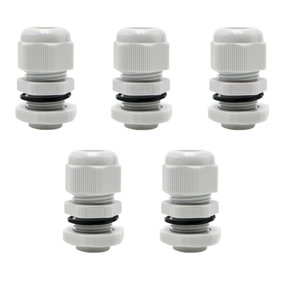 MAKERELE white NPT cable glands, 3/8 inch, 5-pack