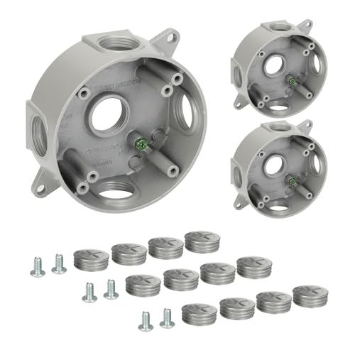 MAKERELE round metal electrical boxes with 3/4 in threaded entries, 3-Pack