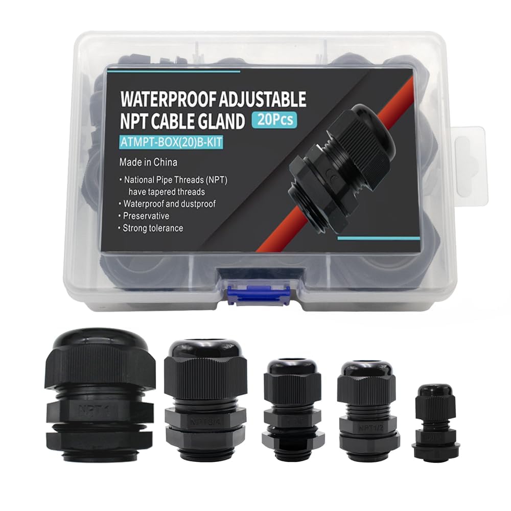 MAKERELE black NPT cable gland assortment kit, 20 pieces