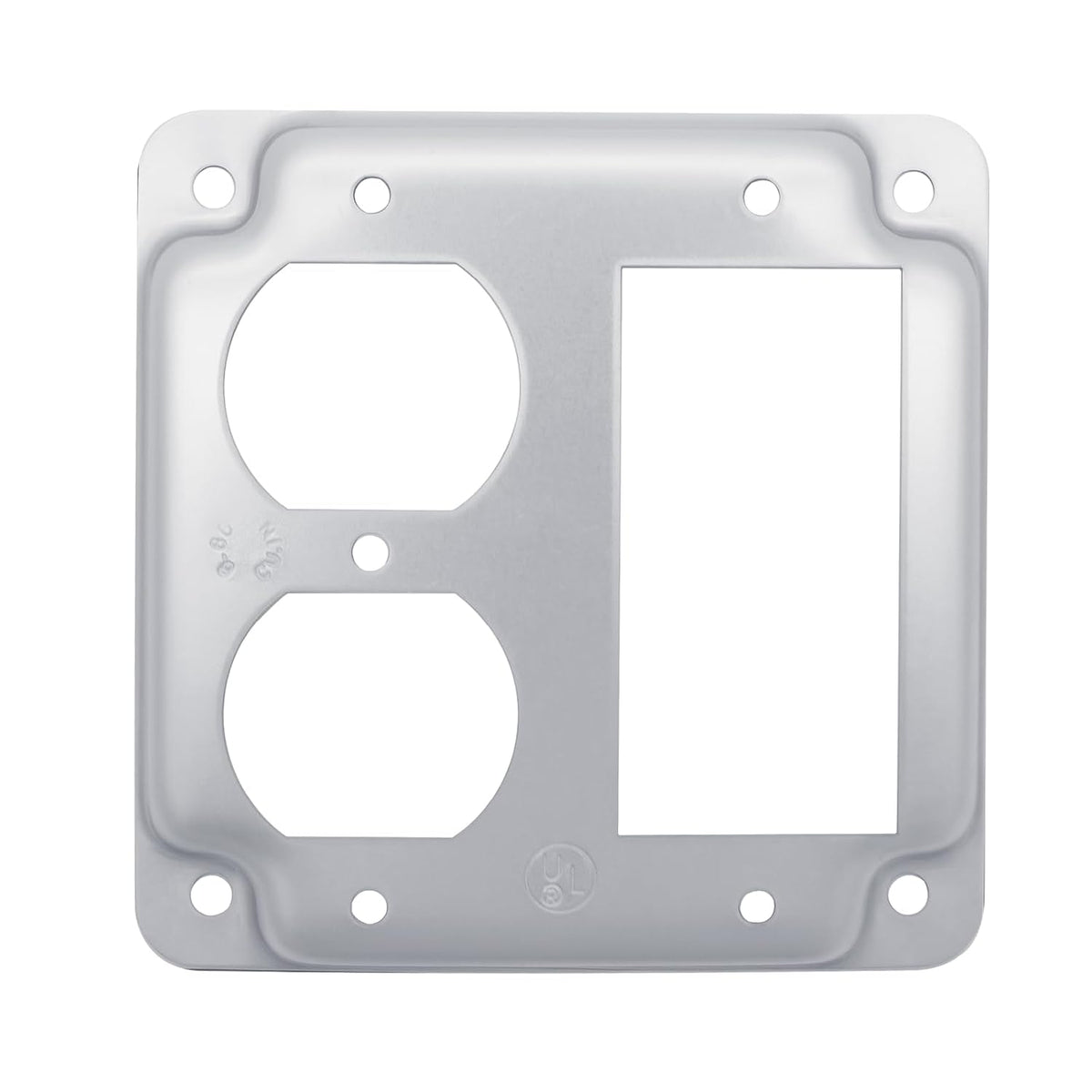 MAKERELE 4-inch square raised cover with two duplex receptacle openings and one decorator device opening, 1-pack