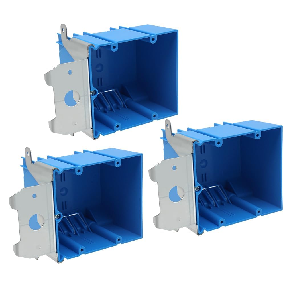 MAKERELE blue adjustable electrical outlet boxes, 2-gang, 34 cu. in., 3-pack