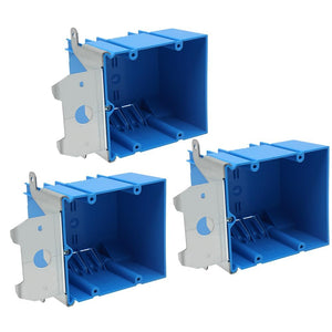 MAKERELE blue adjustable electrical outlet boxes, 2-gang, 34 cu. in., 3-pack