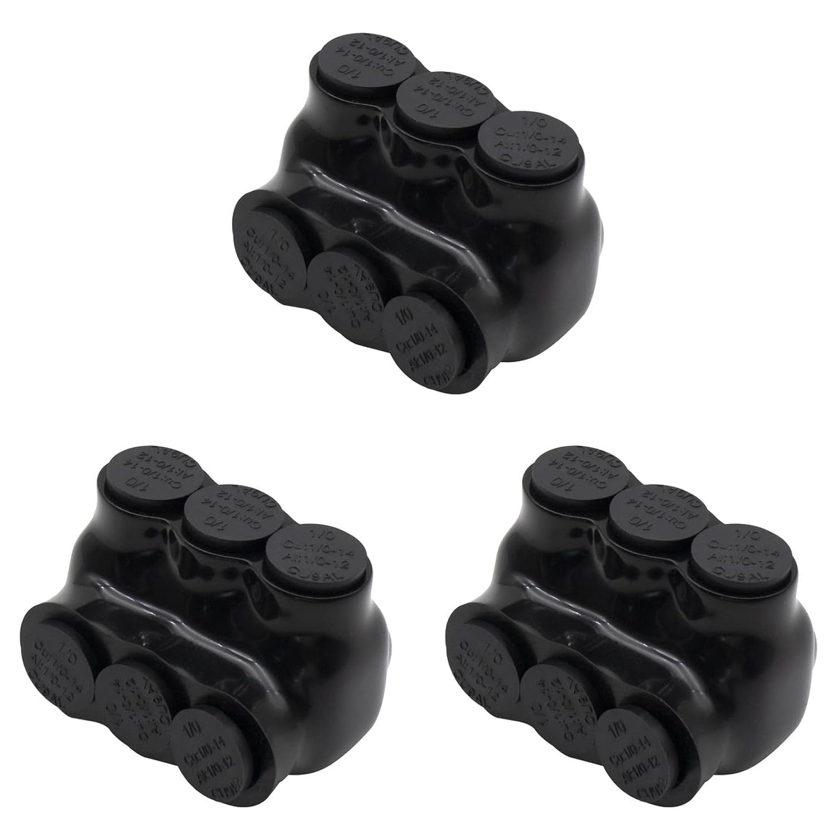 MAKERELE QMS S 1/0 to 14 AWG 3-port single-sided insulated multi-tap connectors, 3-pack, SKU MK-QMS-S1/0-3-3PC