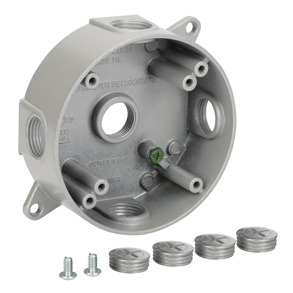 MAKERELE round metal electrical box with 1/2 in threaded entries, 1-Pack