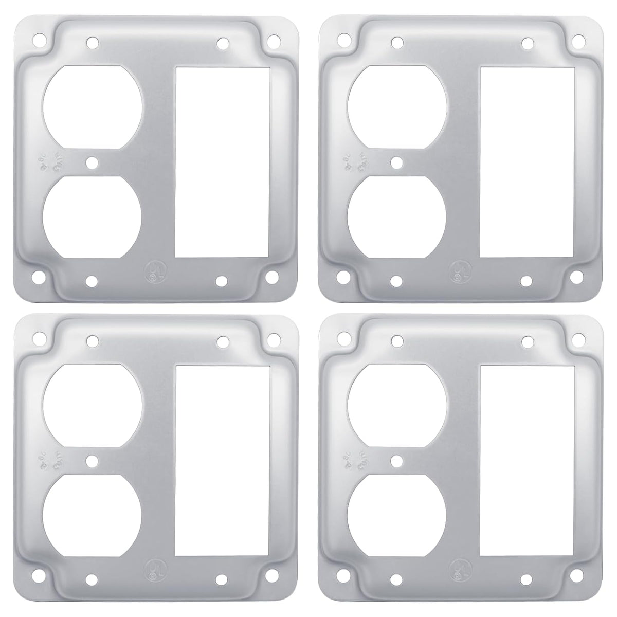 MAKERELE 4-inch square raised covers with two duplex receptacle openings and one decorator device opening, 4-pack