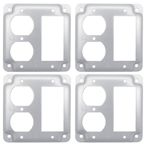 MAKERELE 4-inch square raised covers with two duplex receptacle openings and one decorator device opening, 4-pack