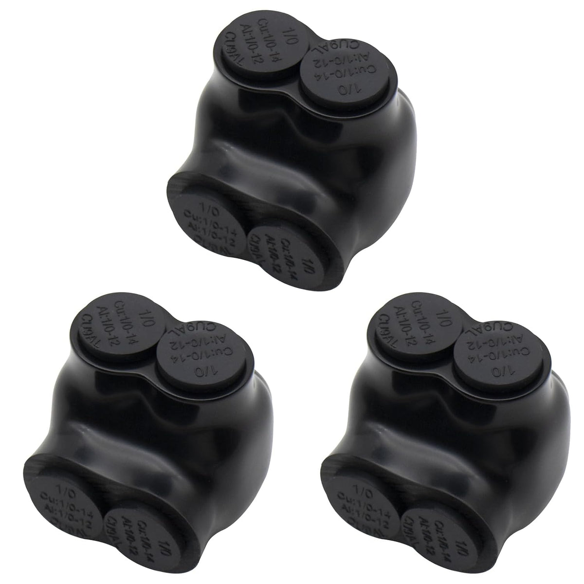 MAKERELE QMS S 1/0 to 14 AWG 2-port single-sided insulated multi-tap connectors, 3-pack, SKU MK-QMS-S1/0-2-3PC