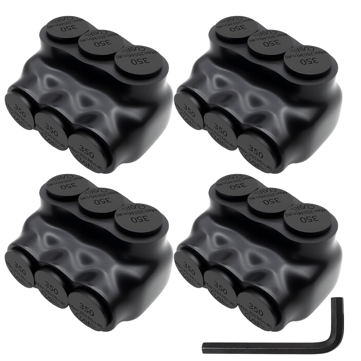 MAKERELE single-sided insulated multi-tap connector with 3/8 in. hex key, 3-port, 6 AWG-350 kcmil, 4-pack
