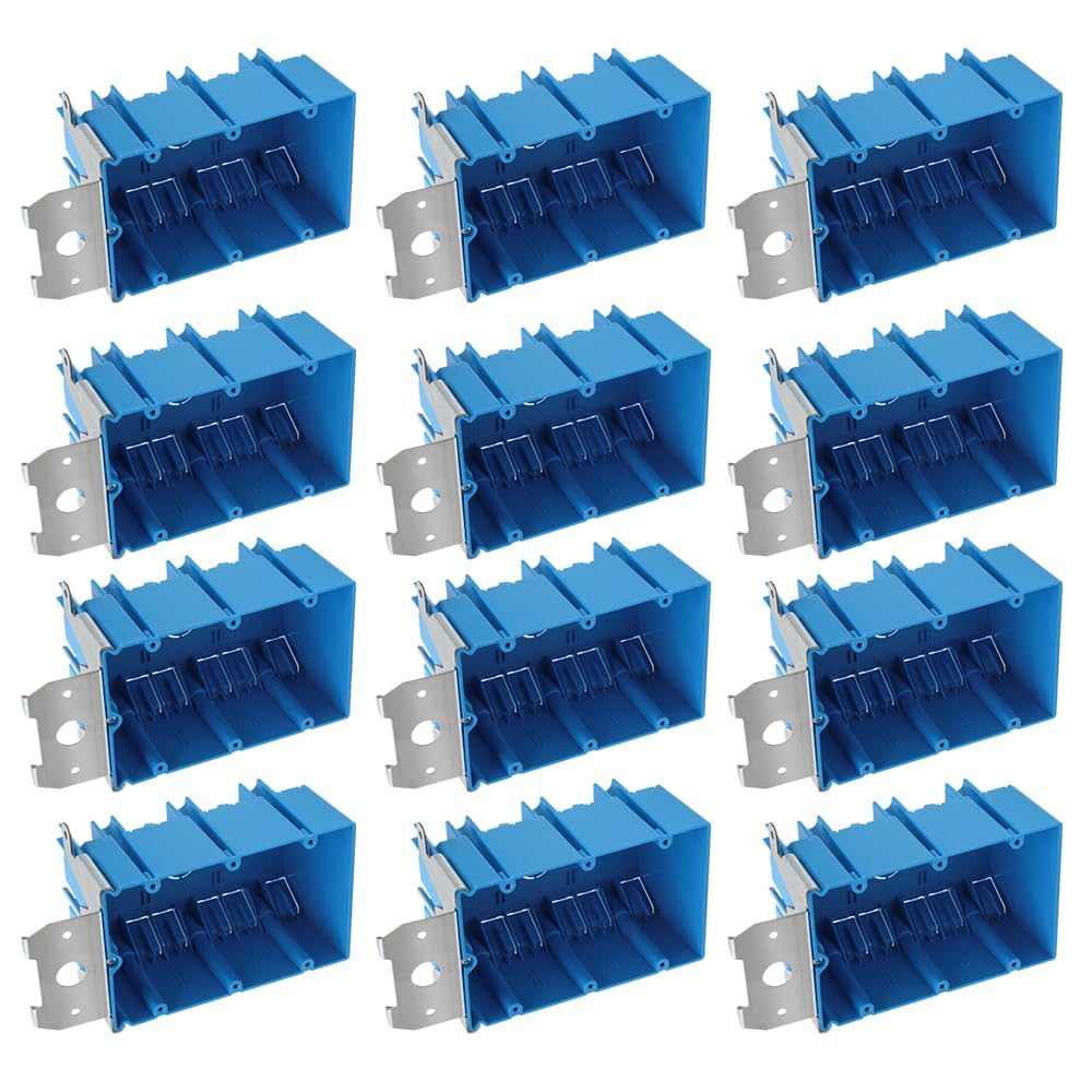 MAKERELE blue adjustable electrical outlet boxes, 3-gang, 49 cu. in., 12-pack
