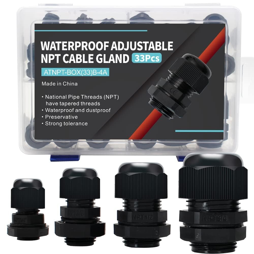 MAKERELE black NPT cable gland assortment kit, 33 pieces