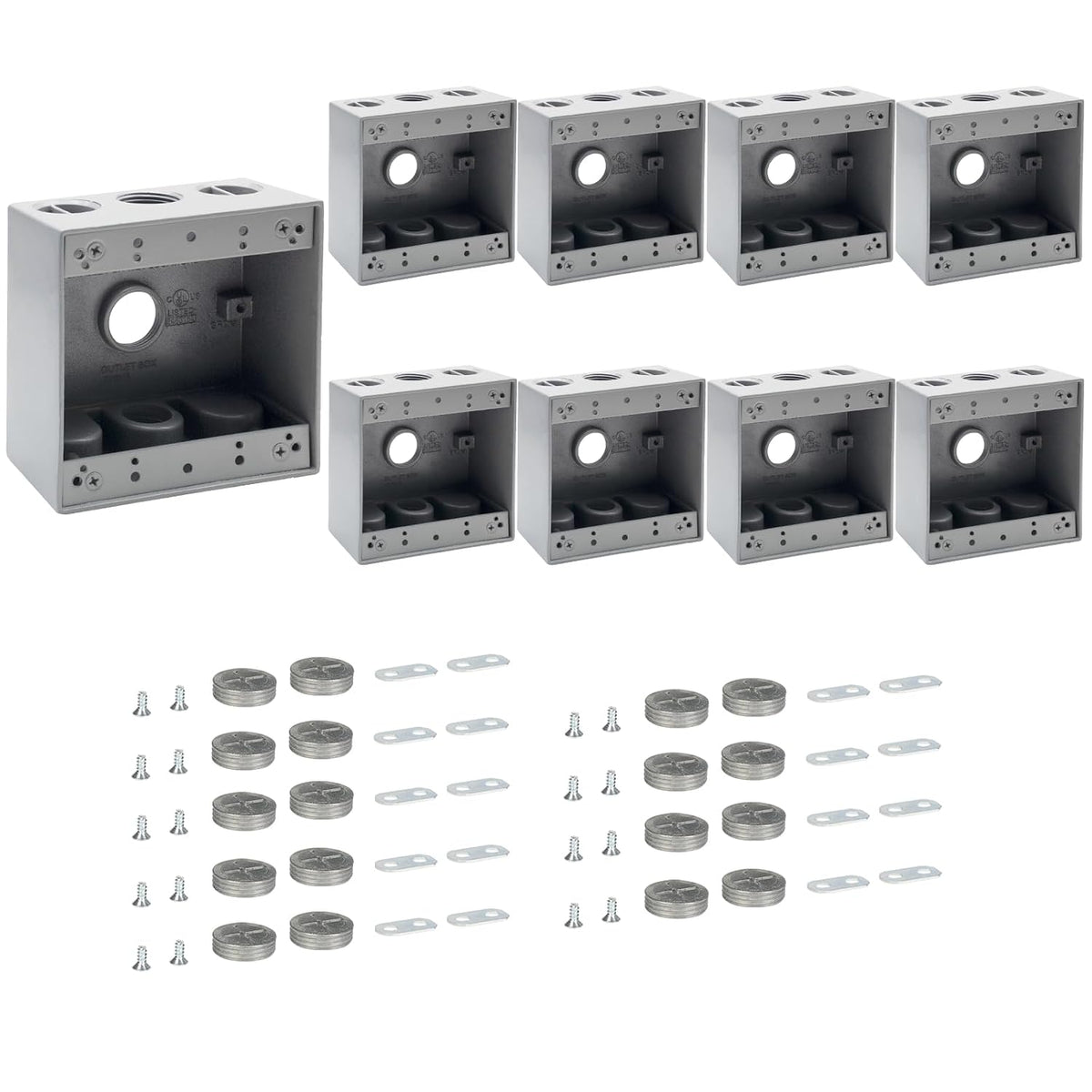 MAKERELE two-gang metal electrical boxes with 3/4 in threaded entries, 9-Pack