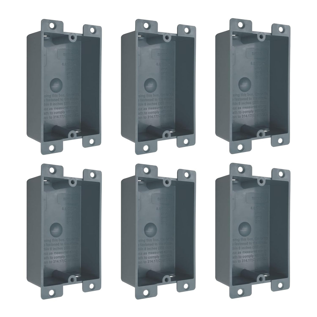 MAKERELE grey 1-gang shallow old work electrical box, 8 cu in, 6-pack