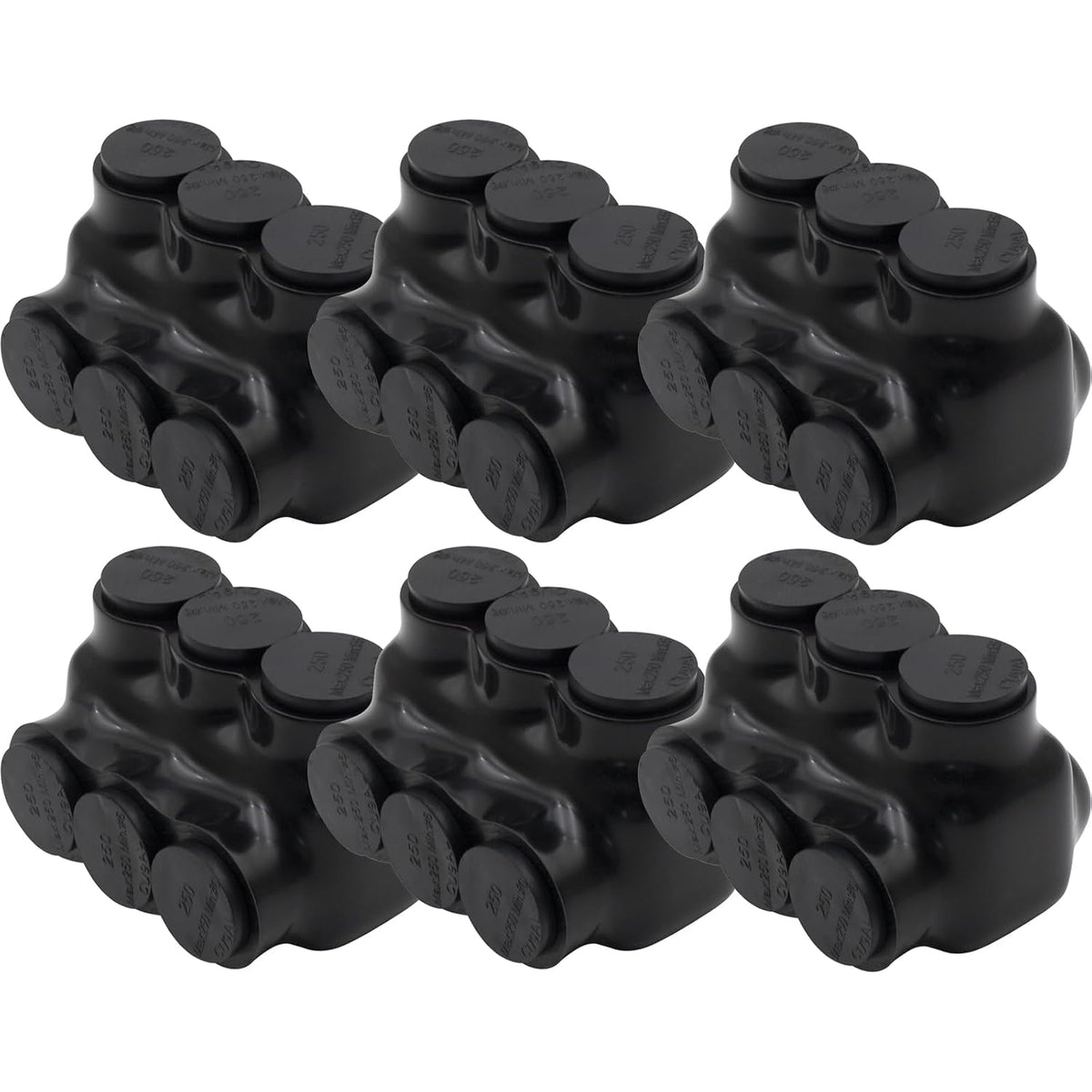 MAKERELE single-sided insulated multi-tap connector, 250 MCM-6 AWG, 3-port, 6-pack