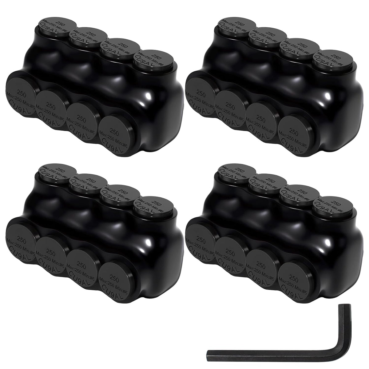 MAKERELE single-sided insulated multi-tap connector with 5/16 in. hex key, 4-port, 6 AWG-250 kcmil, 4-pack
