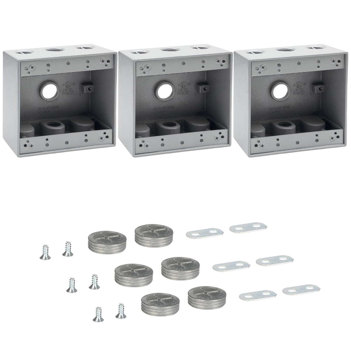 MAKERELE two-gang metal electrical boxes with 1/2 in threaded entries, 3-Pack