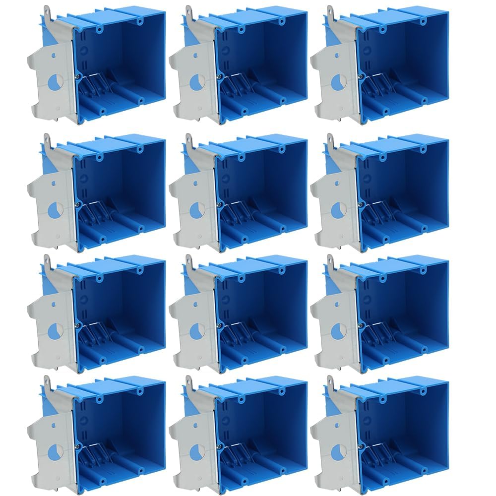 MAKERELE blue adjustable electrical outlet boxes, 2-gang, 34 cu. in., 12-pack