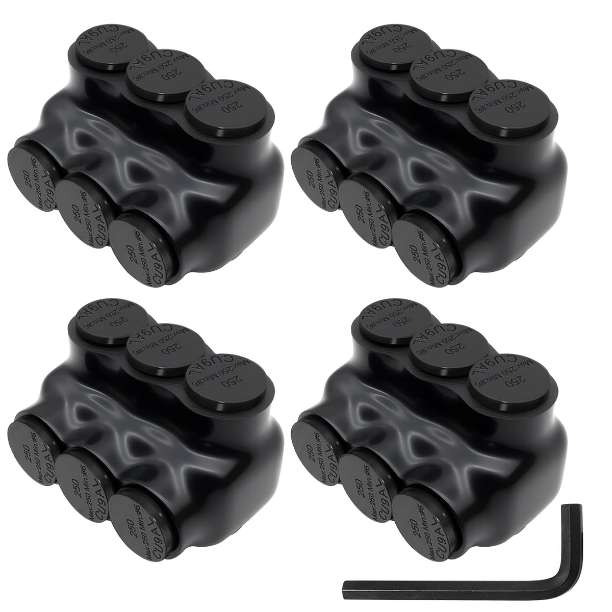 MAKERELE single-sided insulated multi-tap connector with 5/16 in. hex key, 3-port, 6 AWG-250 kcmil, 4-pack