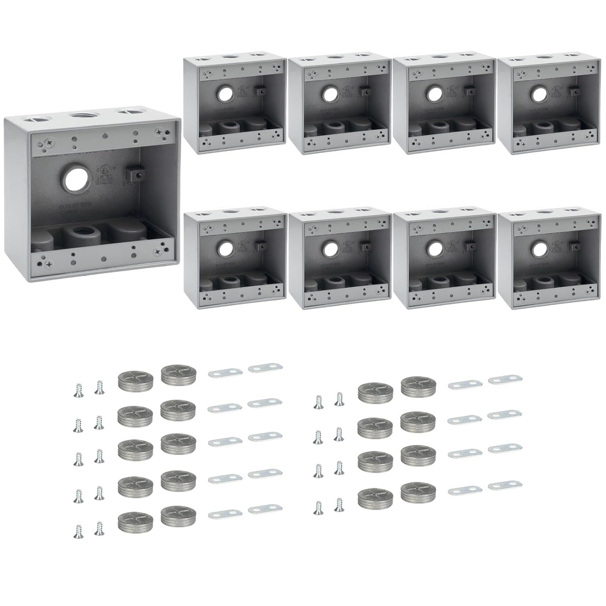 MAKERELE two-gang metal electrical boxes with 1/2 in threaded entries, 9-Pack
