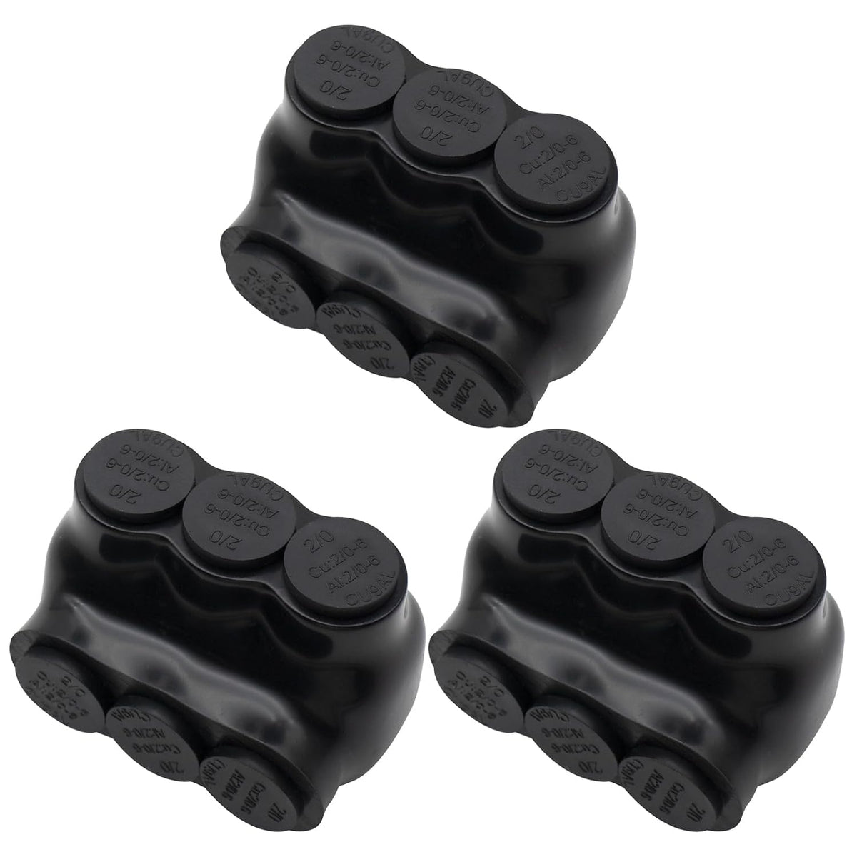 MAKERELE QMS S 2/0 to 6 AWG 3-port single-sided insulated multi-tap connectors, 3-pack, SKU MK-QMS-S2/0-3-3PC