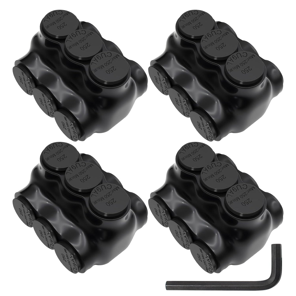 MAKERELE dual-sided insulated multi-tap connector with 5/16 in. hex key, 3-port, 6 AWG-250 kcmil, 4-pack