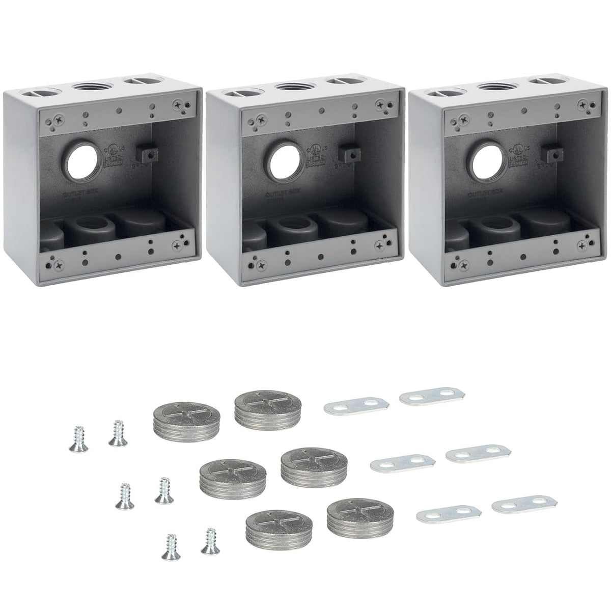 MAKERELE two-gang metal electrical boxes with 3/4 in threaded entries, 3-Pack